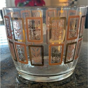Vintage Hazel Atlas LOTUS Ice Bowl Bucket Clear Glass with Gold Leaf Design MCM